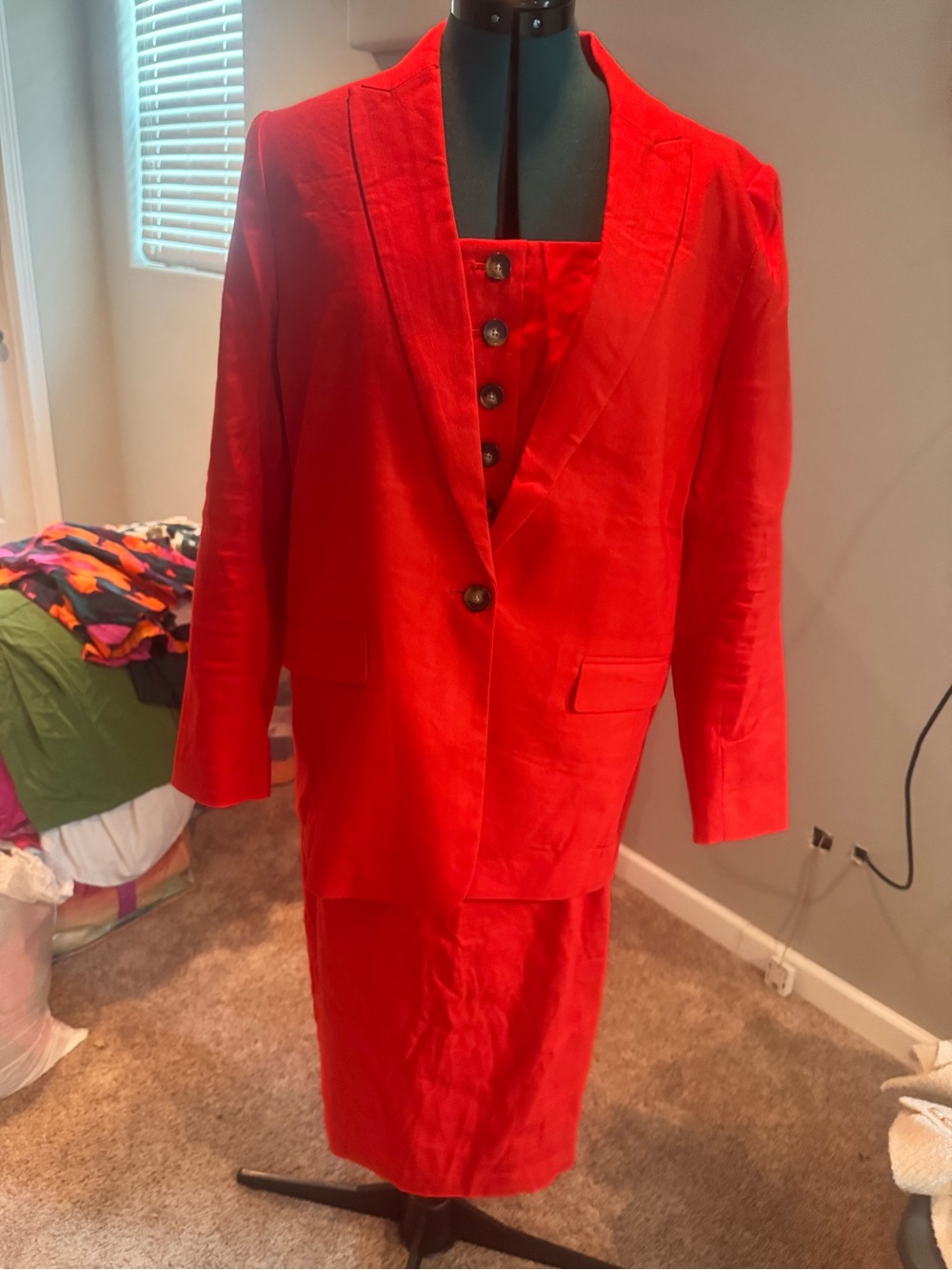 Ann Taylor Red Linen Suit Jacket and Strapless dress